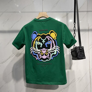 堡馳狼 冬季加厚純棉半袖款本命年刺繡印花小老虎潮流青年 綠色 【純棉】 M