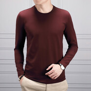 奧德里奇秋季長(cháng)袖T恤男圓領(lǐng)絲光棉柔軟親膚長(cháng)袖打底衫男士時(shí)尚潮流中青年純色修身內搭體恤衫上衣 酒紅色 XXL