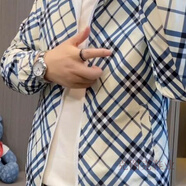 克圖克奧躍男裝慕獅男裝歐貨秋季新款條紋藍色格子外套男裝 藍條紋外套 L (100-125斤)