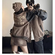 海迪洛美式外套男棒球服春秋款穿搭2024新款PU皮拼接百搭男女同款 咖啡色008 3XL (建議160-185斤)