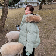 韓璐嬌（hanlujiao）羽絨棉服女2024新款冬季小個(gè)子棉衣女百搭短款加厚面包服棉襖外套 綠色 M【建議100-115斤】