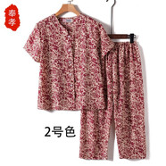奉孝中老年人女奶奶夏裝短袖媽媽套裝老人衣服60歲70老太太夏天上衣 2號色 XL （建議105-120斤）