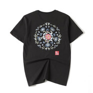 簡(jiǎn)拓夏季新款國(guó)潮男裝黑色麒麟刺繡短袖T恤男中國(guó)風(fēng)純棉繡花情侶體恤 2818黑色 M碼