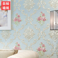 愛(ài)柏墻紙自粘歐式田園花3D立體加厚家用溫馨臥室客廳電視背景墻壁貼紙 218203淺藍色5米多件連續一卷