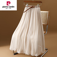 皮爾卡丹（pierre cardin）流光紗雪紡半身裙女夏新款牛奶珠光裙子氣質(zhì)楊柳皺a字半裙百褶裙 卡其色 S