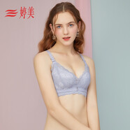 婷美女小胸聚攏防垂蕾絲親膚透氣無鋼圈文胸上薄下厚收副乳調(diào)整型胸罩 紫色 85A