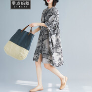 零點(diǎn)螞蟻 大碼女裝胖mm洋氣復(fù)古寬松短袖棉麻連衣裙胖妹妹夏裝加肥加大碼遮肉顯瘦中長款襯衫裙胖人女裝 圖片色 均碼【110-200斤】