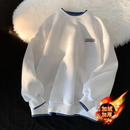 鹿凌青長袖T恤男圓領(lǐng)打底衫衣服男女情侶春秋季青少年寬松衛(wèi)衣男上衣 白色 加絨 M