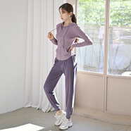 瑜伽少女運(yùn)動(dòng)套裝女大碼寬松春夏健身房速干衣休閑晨跑步瑜伽服 紫色外套+紫色長褲 M(95-110斤)