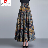 皮爾卡丹2025春秋新款棉麻半身長裙復(fù)古民族風(fēng)女高腰中長款亞麻大擺舞裙子 復(fù)古民族風(fēng) 棉麻長裙 L