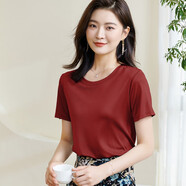 米思陽(yáng)（missshine）2024春夏季新款氣質(zhì)休閑極簡(jiǎn)風(fēng)質(zhì)感醋酸短袖純色上衣女0918 復(fù)古紅  2XL