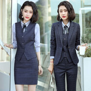 普妮姿格子西裝女套裝休閑2025春秋時尚氣質(zhì)職業(yè)裝工作服女士小西裝外套 藏藍色西裝（其他顏色下單留言） XL 【建議：110-119斤】