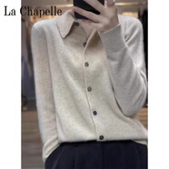 拉夏貝爾（La Chapelle）春裝款100羊絨衫女開衫襯衣領(lǐng)精致POLO領(lǐng)長袖毛衣羊毛打底針織衫 純100自動發(fā)熱奶駝色 純100自動發(fā)熱3XL