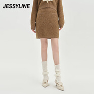 JESSYLINE杰茜萊時尚純色百搭針織半身裙女秋冬新款一步短裙 商場同款 淺咖色 S/160