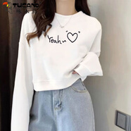 啄木鳥毛圈純棉衛(wèi)衣女短款春秋白色外套薄款高腰潮ins寬松時尚長袖上衣 白色純棉 Yaehn 黑色英文字母 S建議75-95斤