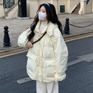 詩威琪 冬季甜美棉服女韓版愛心刺繡寬松學生減齡加厚棉襖外套 奶黃 M（90-105）