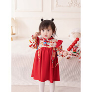 DUTRIEUX周歲禮服女寶寶嬰兒女童百天生日抓周服兒童滿月包屁喜慶紅色國風 連衣裙3509 80