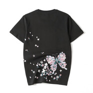 簡拓 2022夏季新品薄款中國風(fēng)刺繡仙鶴純棉短袖T恤 學(xué)生情侶裝體恤男大碼半袖衫 2816黑色 2XL碼(160-175斤)