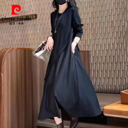 皮爾卡丹（pierre cardin）連衣裙子女裝春秋季2025年新款時(shí)尚小個(gè)子氣質(zhì)高腰a字中長(cháng)裙 黑色《高端大氣時(shí)尚媽媽減齡遮肉 2XL (150-170斤)