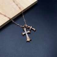 胖東來(lái)同款項鏈端潮流雙十字架滿(mǎn)鉆s925銀復古歐美風(fēng)格代購 玫瑰金色雙十字架項鏈 【50-60cm
