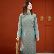 亂在江南新款中式印花改良旗袍裙春秋女裝氣質(zhì)優(yōu)雅立領(lǐng)盤(pán)扣連衣裙 圖片色 加絨 M