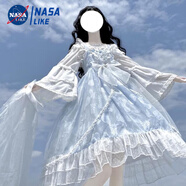 NASALIKE2025夏季廠原創(chuàng)ita提花貝殼jsk吊帶裙女洛麗塔洋裝仙氣連衣裙子女 淺藍色吊帶裙 均碼