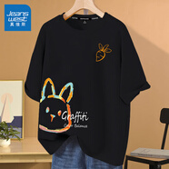 真維斯（JEANSWEST）短袖t恤女夏季2025新款ins時尚打底衫純棉上衣服女裝學(xué)生寬松半袖 黑色 兔子涂鴉_KZ 2XL