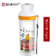 居元素 杯子玻璃運(yùn)動(dòng)水杯卡通帶茶隔雙層隨身杯水杯便攜夏天酷邁400ml 柵欄小豬