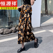 恒源祥夏天碎花長裙2024新款包臀裙波西米亞系帶裹裙一片式雪紡半身裙女 大花 841#1號花 2XL 建議120-140斤
