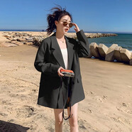 馭達(dá)（YUDA）小西裝外套女春秋2024新款女裝韓版寬松學(xué)生小個子休閑復(fù)古英倫風(fēng) 多紐扣版黑色 XL