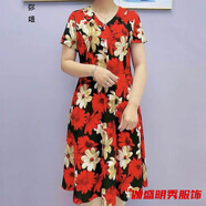 口旋小個(gè)子女人夏天穿的中長(zhǎng)連衣裙闊太太冰絲連衣裙女新款夏季遮肚子 紅大紅(208)新花型 XL 175