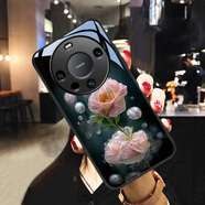 品盟（PISMEXOK） 適用于華為mate60pro手機(jī)殼曲面屏玻璃硬殼保護(hù)殼魅特50時(shí)尚彩繪鮮花女款質(zhì)感后殼 兩朵花 mate60Pro