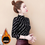 KANJOOP斜條紋打底衫女春秋冬內(nèi)搭半高領(lǐng)網(wǎng)紗修身上衣時尚顯瘦長袖t恤女 銀色 加絨 3XL
