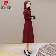 皮爾卡丹春秋季連衣裙女長袖高檔2025新款高端品牌中年媽媽正式場合加厚冬 紅色 2XL (適合126-135斤)