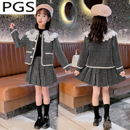 普戈斯（PUGESI）童裝女童秋冬裝套裝2023新款洋氣小香風兒童網(wǎng)紅加棉加厚兩件套潮 黑色三件套(外套+裙子+衛(wèi)衣) 100 建議身高90cm