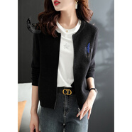 SXAsxa 香港潮牌短款寬松外套女春秋小個(gè)子亮片刺繡棒球服長(cháng)袖針織 黑色 M (160) M