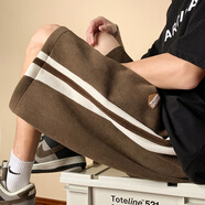 廣馬短褲男夏季新款透氣燈芯絨貼標高街潮流學(xué)生寬松百搭直筒潮牌短褲 棕色(夏季薄款透氣燈芯絨) XL建議125-140斤