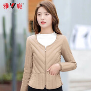 雅鹿2025新款羽絨內(nèi)膽長袖羽絨服女短款秋冬圓領(lǐng)修身薄款外套 駝色 L 推薦105-115斤