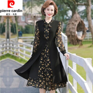 皮爾卡丹（pierre cardin）女裝春秋季新款時(shí)尚氣質(zhì)修身假兩件中長(zhǎng)款雪紡碎花長(zhǎng)袖連衣裙氣質(zhì) 2104花 2104 2XL 建議120-130斤