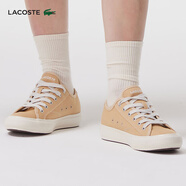 LACOSTE法國鱷魚女鞋 時尚簡約休閑平底舒適板鞋帆布鞋|47CFA0006 BW7/淺棕色/米白色 36 3.5