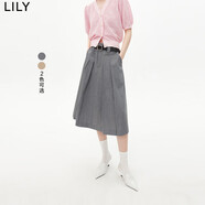 LILY【宋茜明星同款】LILY夏新款復(fù)古減齡百褶時(shí)尚通勤高腰半身裙 501灰色 L