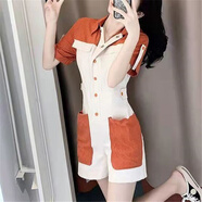 賢語(yǔ)夏季新款韓版拼接連體褲女時(shí)尚條紋修身顯瘦氣質(zhì)淑女連衣褲潮 桔紅色 817# S