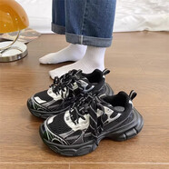 RXEX春秋季2025新款巴黎老爹鞋男女內厚底增高運動(dòng)休閑男鞋百搭鞋子男 黑色 38 (240mm)