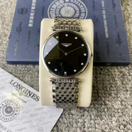 【二手99新】浪琴（LONGINES）男表瑞表嘉嵐系列 商務休閑超薄自動機械手表男士 浪琴石英男表 36mm黑盤鋼帶L4.755.4.58.6 進口手表+全國包郵+終身售后
