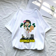 派大星海綿寶寶聯(lián)名純棉T恤男短袖情侶裝ins超火的半袖潮流夏季DJ海綿寶寶童裝大碼小碼都有 PASS珊迪 白色 童裝140