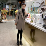 Aosijie輕奢女裝品牌 小個子毛呢外套女2021秋冬新款中長款韓版咖色呢子大衣斜口袋百搭呢外套 咖啡色 M
