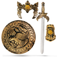 六一節(jié)盔甲鎧甲勇士道具可穿兒童節(jié)演出道具海盜刀劍玩具盾牌 古銅雙鷹盾牌套裝