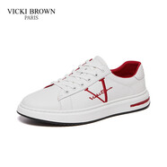 VICKI BROWN【VB男鞋】法國品牌簡約潮流板鞋刺繡百搭小白鞋舒適休閑鞋男 白紅色 40