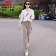 皮爾卡丹（pierre cardin）早春時(shí)尚休閑套裝女裝2023春季新款運(yùn)動(dòng)服減齡闊腿褲兩件套套裝 白衣+蕎麥褲 L