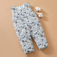 棉谷朵嬰兒純棉花手工背帶褲兒童加厚保暖棉褲男女寶寶冬季居家外出棉服 藍色斑馬 100碼（適合2-3歲）